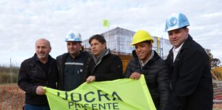 Kicillof recorre obra de la planta potabilizadora de Punta Lara junto a Secco, ministros y lider de Uocra La Plata