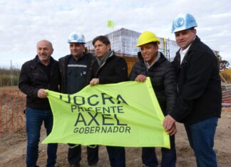 Kicillof recorre obra de la planta potabilizadora de Punta Lara junto a Secco, ministros y lider de Uocra La Plata